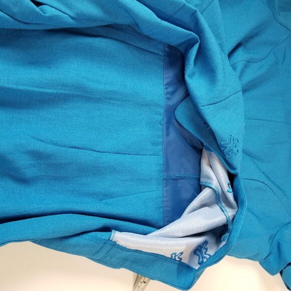 Virgo Vintage Womens Dress L Blue Embroidered Knee Length Slimming Short Sleeve - Picture 13 of 15